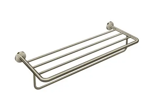 Handtuchablage aus gebürstetem Nickel mit drei Ablagen, an der Wand montiert. Das Produkt stammt von der Marke AXOR und bietet Platz für mehrere Handtücher.